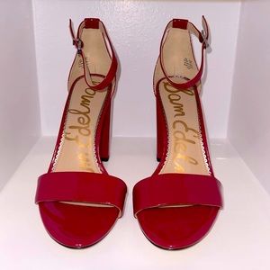 PRISTINE heels/sandals 👠Sam Edelman Yaro Red Dark Cherry Patent Block size 8.5